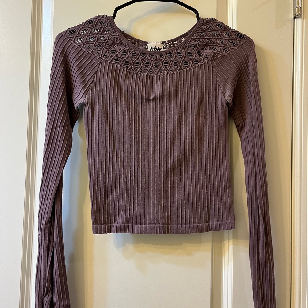 Tokyo Darling Purple Ribbed Crop Blouse